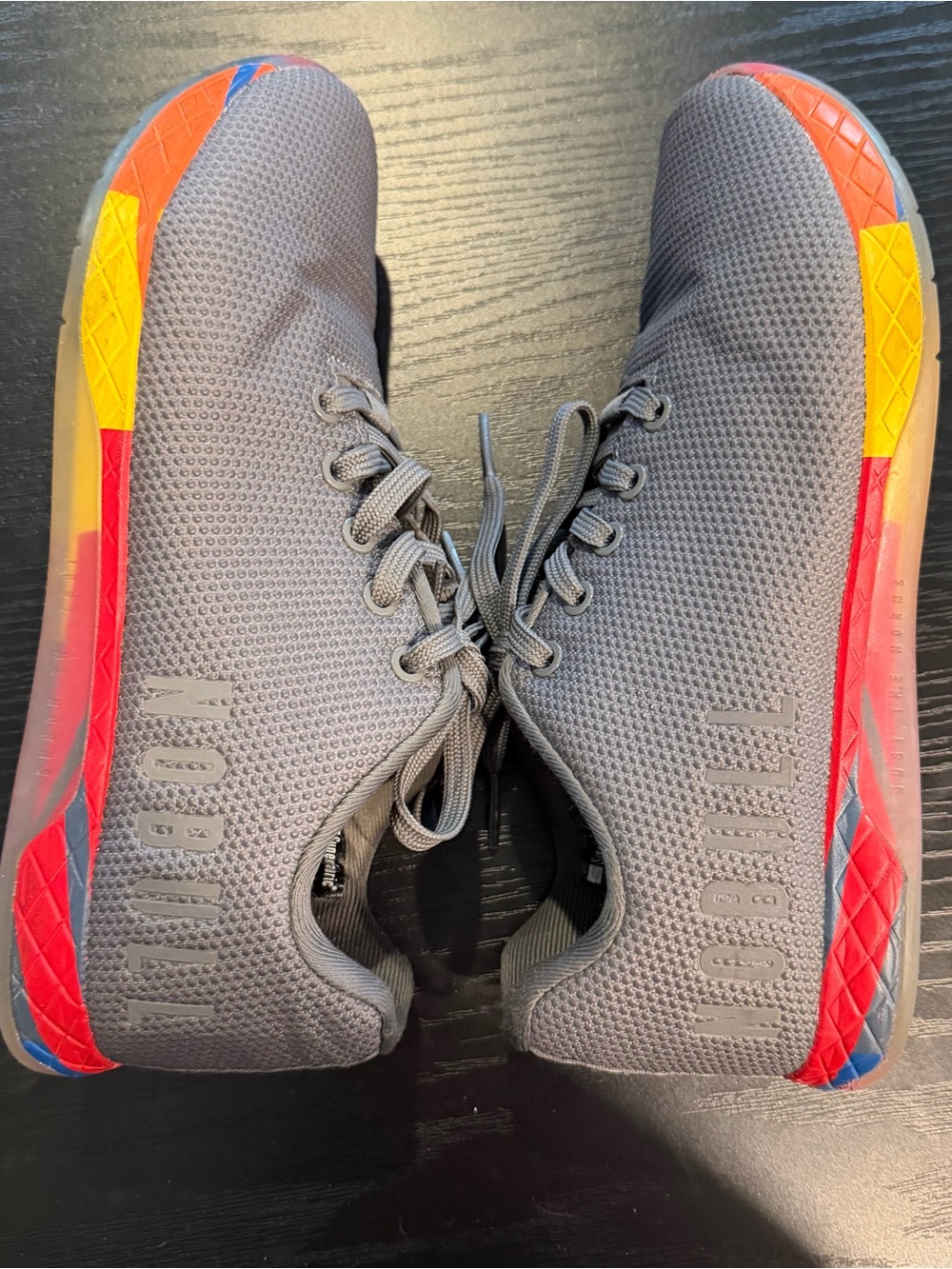NOBULL Lightning Trainer Gray Red Yellow Cross Training Sneakers W 10 M 8.5